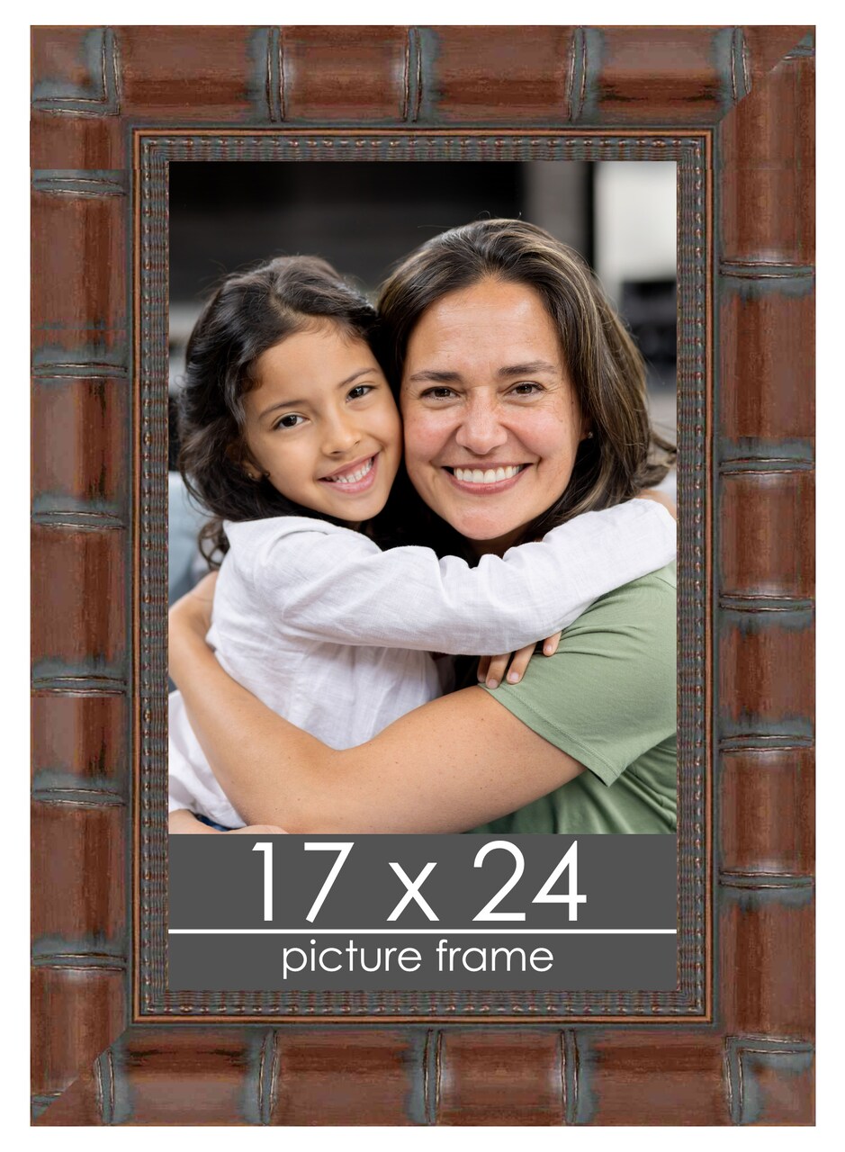 17x24 Brown Wide Bamboo Picture Frame - UV Acrylic, Foam Board Backing, Hanging Hardware